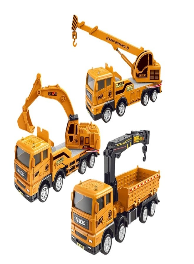 Oupstrive 3-Pack Construction Toy Truck Set for Kids with Excavator, Crane and Cargo Carrier, Rotating Parts, Realistic Design, Pull Back Action Vehicles, Boys & Girls Gift (Pack of 1) - Image 1